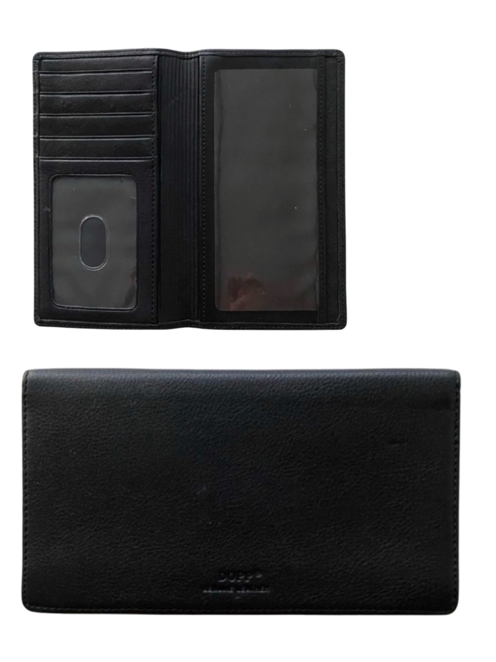 DOPP Black Leather Bifold Checkbook Wallet 6.5x3.5 Organizer Long